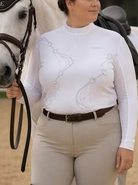 Equiline Nadia Equestrian Dressage White Long Sleeve Horse Show Shirt XXL
